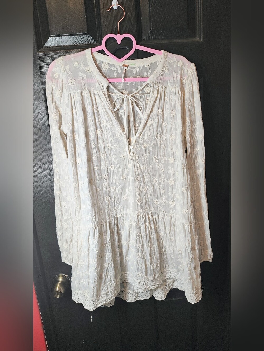 Free People Cream Embroidered Peasant Tunic